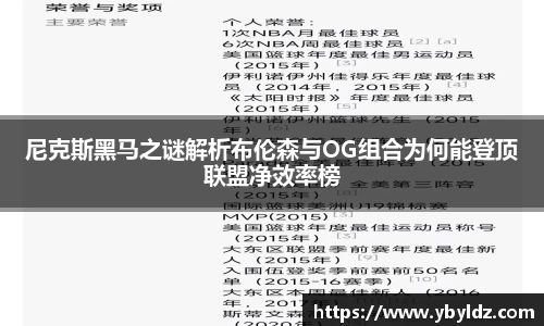 尼克斯黑马之谜解析布伦森与OG组合为何能登顶联盟净效率榜